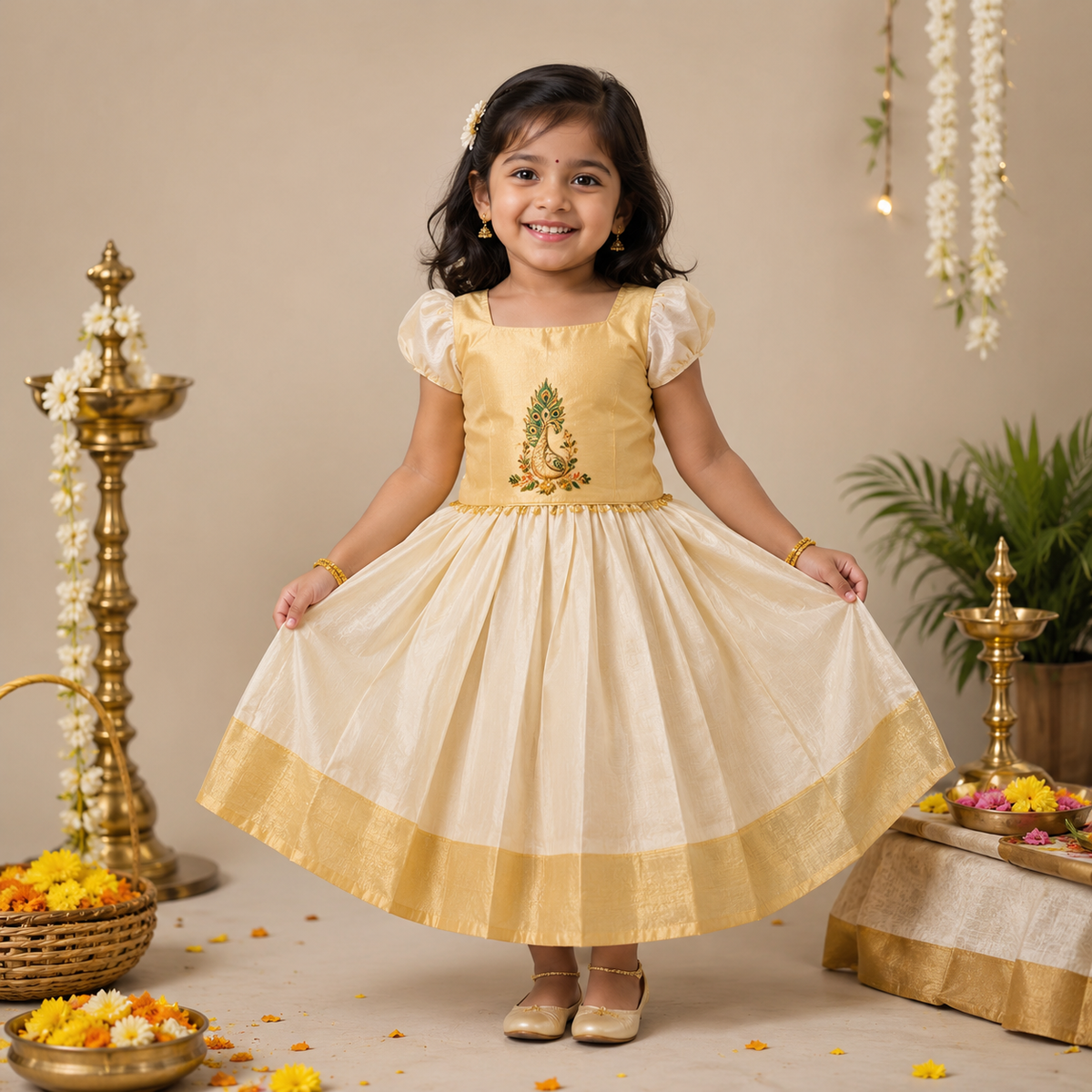 Kasavu pecock design frock